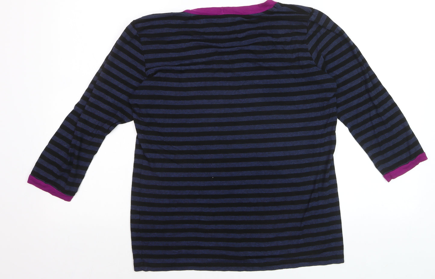 Jaeger Womens Blue Striped 3/4 Sleeve Jersey T-Shirt L