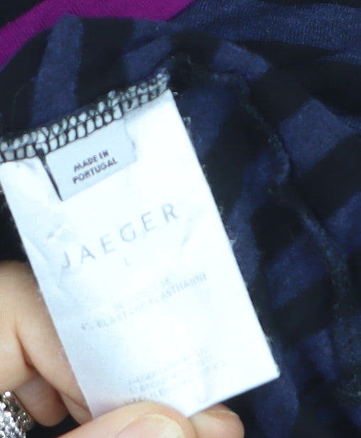 Jaeger Womens Blue Striped 3/4 Sleeve Jersey T-Shirt L