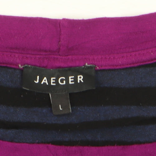 Jaeger Womens Blue Striped 3/4 Sleeve Jersey T-Shirt L