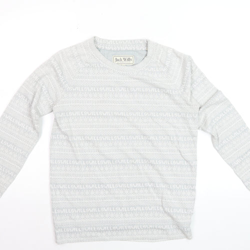 Jack Wills Women's Grey Fair Isle Long Sleeve Cotton T-Shirt UK 8