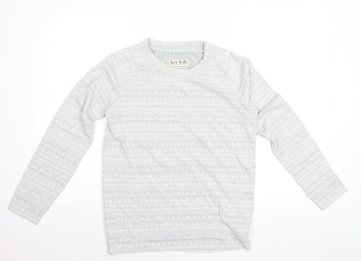 Jack Wills Women's Grey Fair Isle Long Sleeve Cotton T-Shirt UK 8