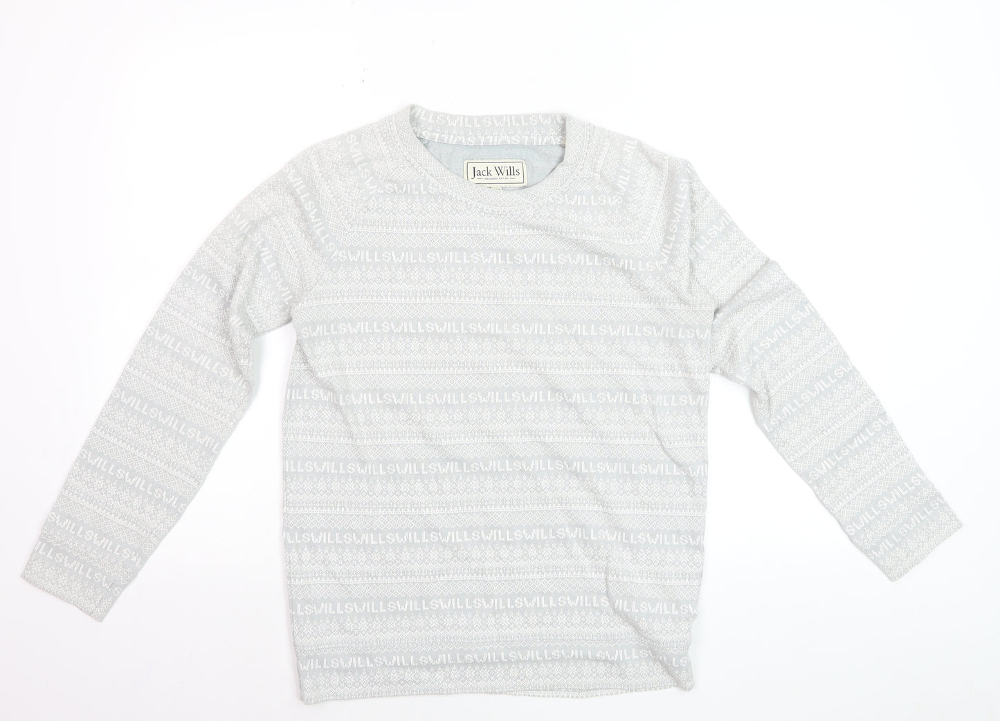 Jack Wills Women's Grey Fair Isle Long Sleeve Cotton T-Shirt UK 8