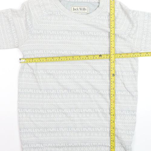 Jack Wills Women's Grey Fair Isle Long Sleeve Cotton T-Shirt UK 8