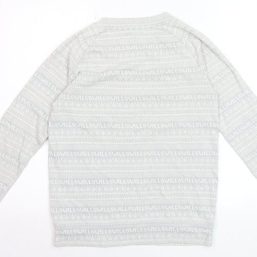 Jack Wills Women's Grey Fair Isle Long Sleeve Cotton T-Shirt UK 8