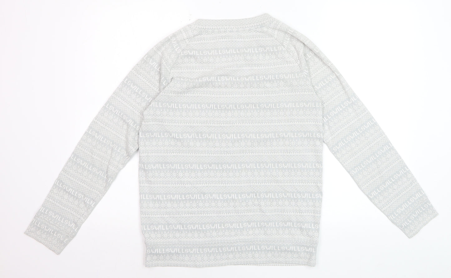 Jack Wills Women's Grey Fair Isle Long Sleeve Cotton T-Shirt UK 8