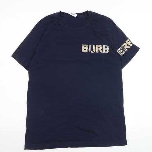 Burberry Men's Blue Cotton Logo T-Shirt Size L