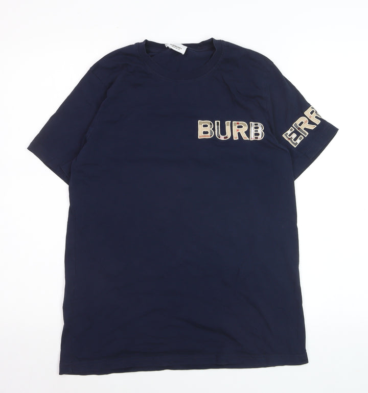 Burberry Men's Blue Cotton Logo T-Shirt Size L