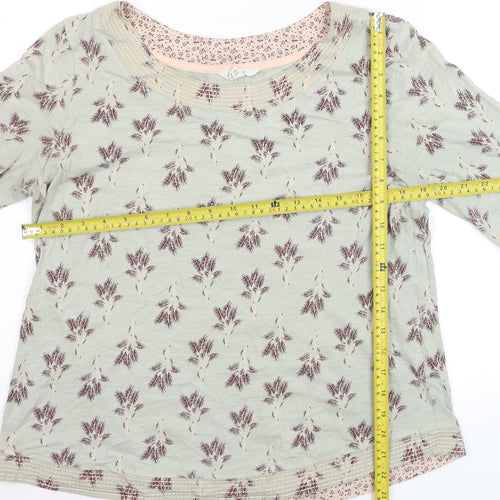 White Stuff Womens Green Floral Jersey Top UK 14 3/4 Sleeve