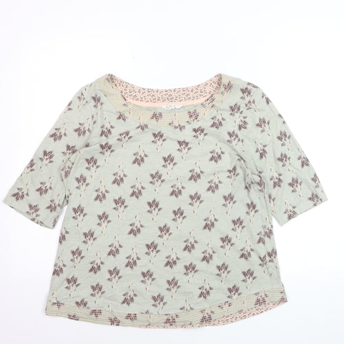 White Stuff Womens Green Floral Jersey Top UK 14 3/4 Sleeve