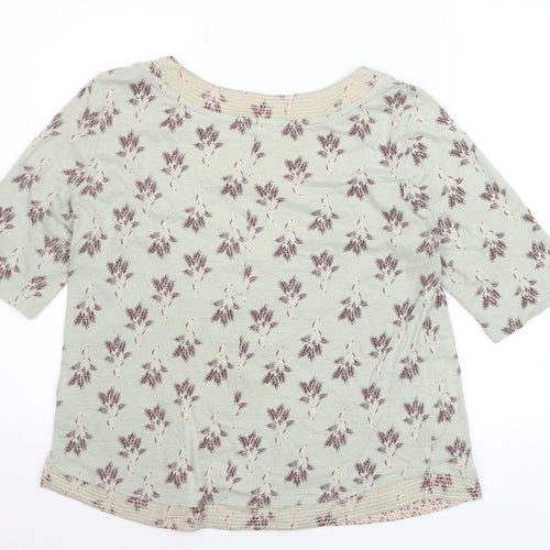 White Stuff Womens Green Floral Jersey Top UK 14 3/4 Sleeve