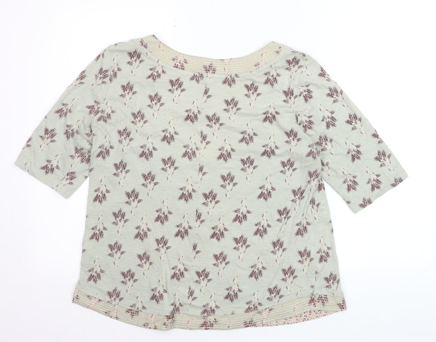 White Stuff Womens Green Floral Jersey Top UK 14 3/4 Sleeve