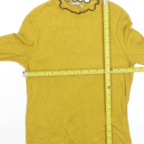 Zara Trafaluc Womens Yellow Ruffle High Neck Long Sleeve Top Size S