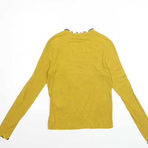 Zara Trafaluc Womens Yellow Ruffle High Neck Long Sleeve Top Size S