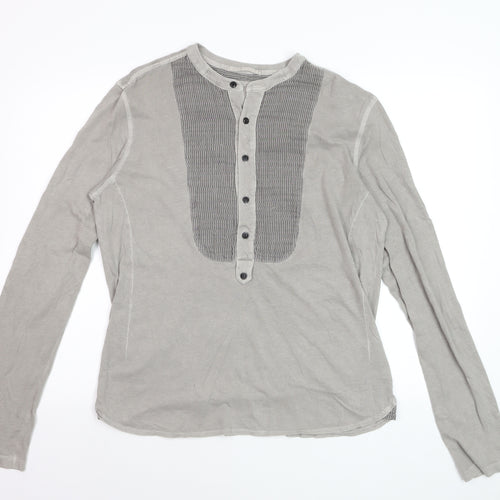 AllSaints Men’s Grey Cotton Henley Shirt M Long Sleeve Casual