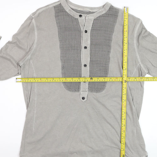AllSaints Men’s Grey Cotton Henley Shirt M Long Sleeve Casual