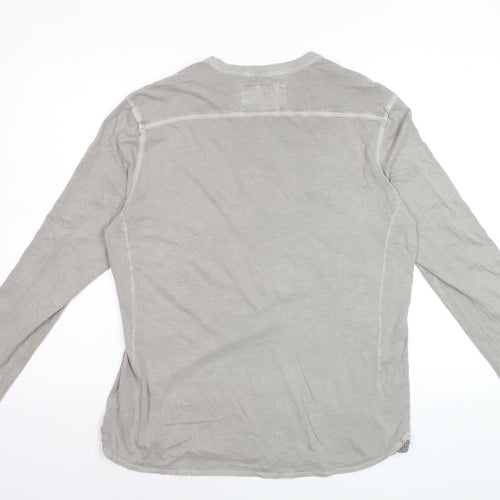 AllSaints Men’s Grey Cotton Henley Shirt M Long Sleeve Casual