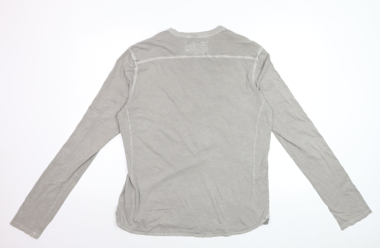 AllSaints Men’s Grey Cotton Henley Shirt M Long Sleeve Casual