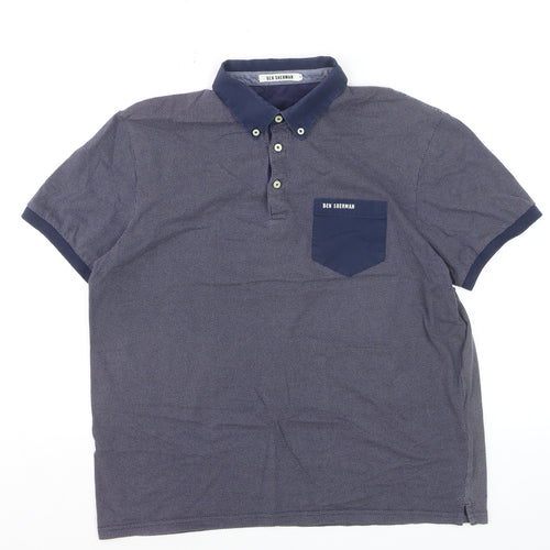 Ben Sherman Men's Blue Geometric Cotton Polo Shirt XL
