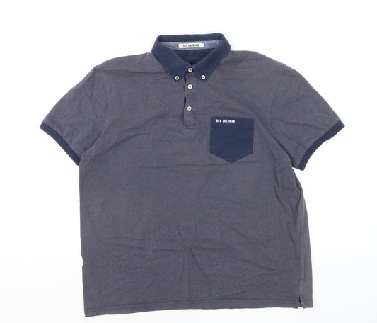 Ben Sherman Men's Blue Geometric Cotton Polo Shirt XL