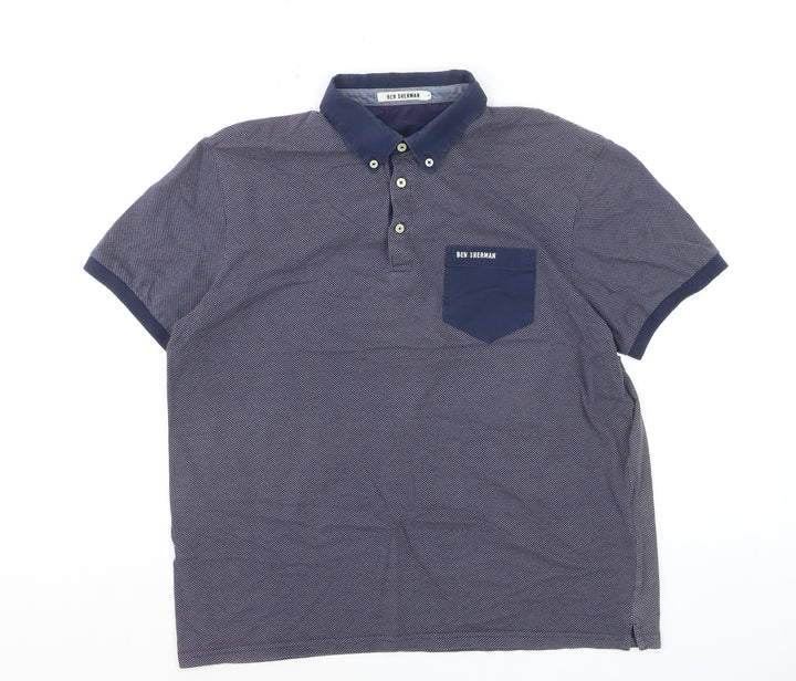 Ben Sherman Men's Blue Geometric Cotton Polo Shirt XL