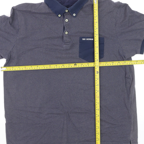 Ben Sherman Men's Blue Geometric Cotton Polo Shirt XL