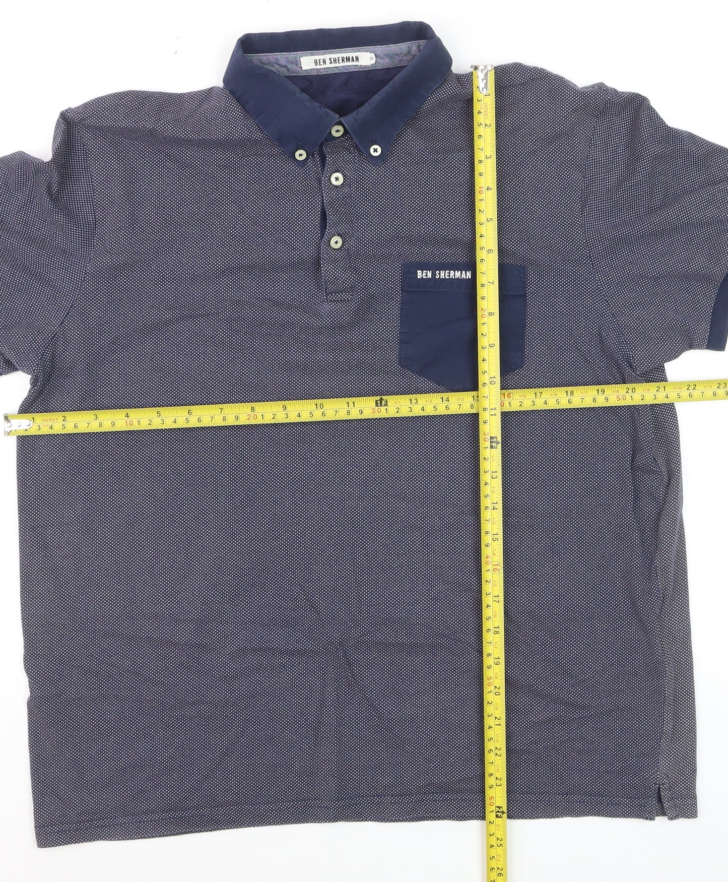 Ben Sherman Men's Blue Geometric Cotton Polo Shirt XL