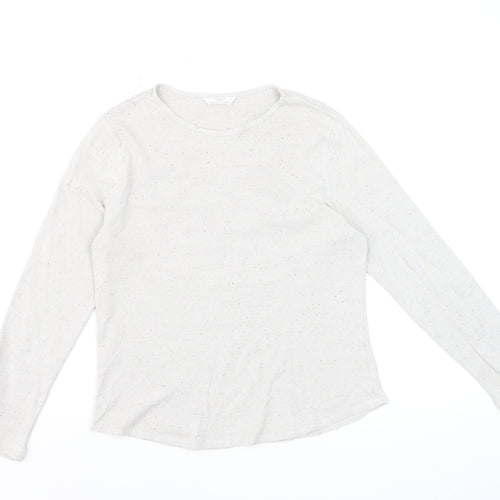 Marks & Spencer Women’s Ivory Long Sleeve Crew Neck Cotton Jersey Top Size 12