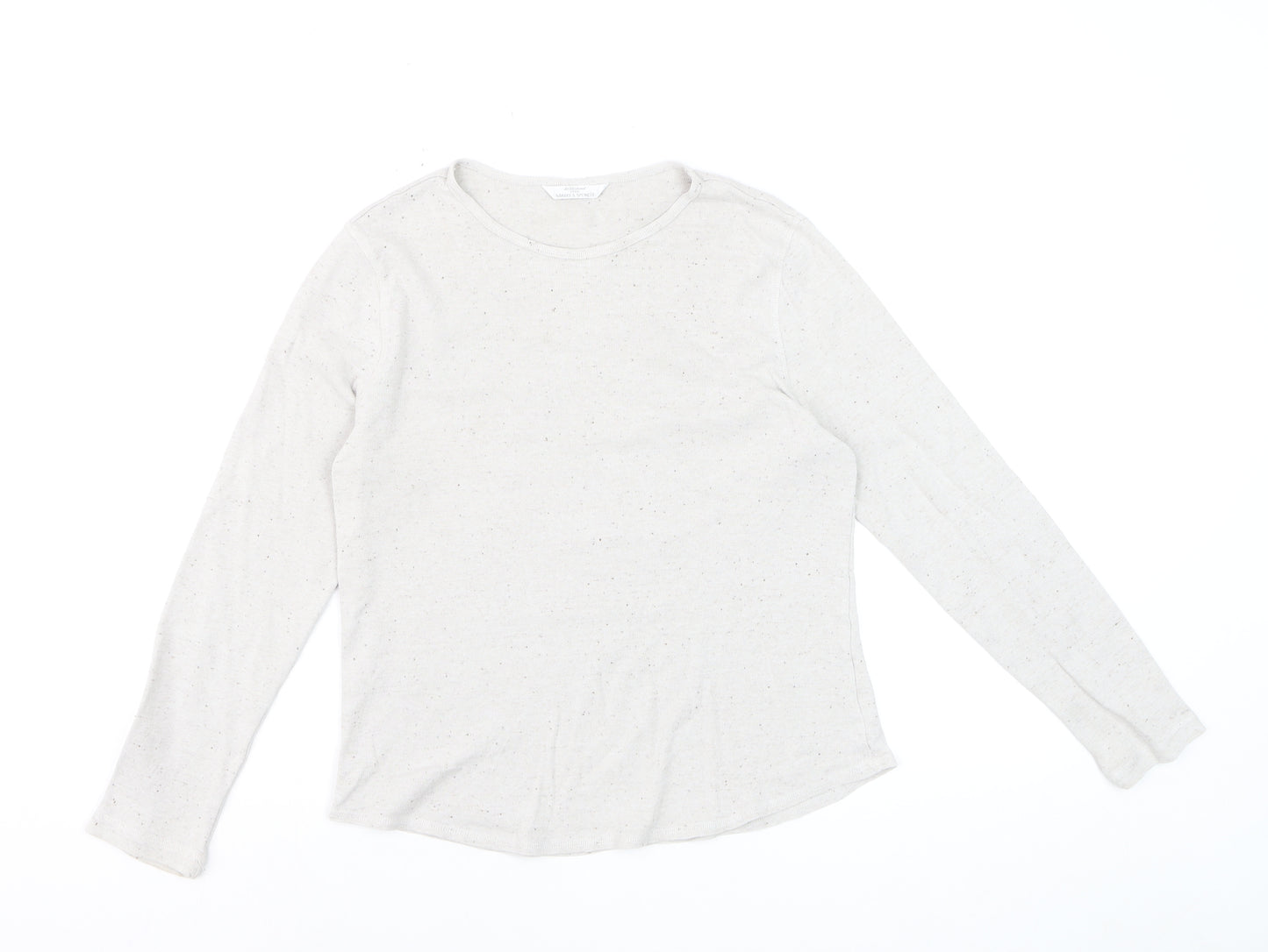 Marks & Spencer Women’s Ivory Long Sleeve Crew Neck Cotton Jersey Top Size 12