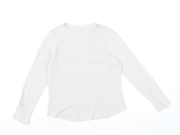 Marks & Spencer Women’s Ivory Long Sleeve Crew Neck Cotton Jersey Top Size 12