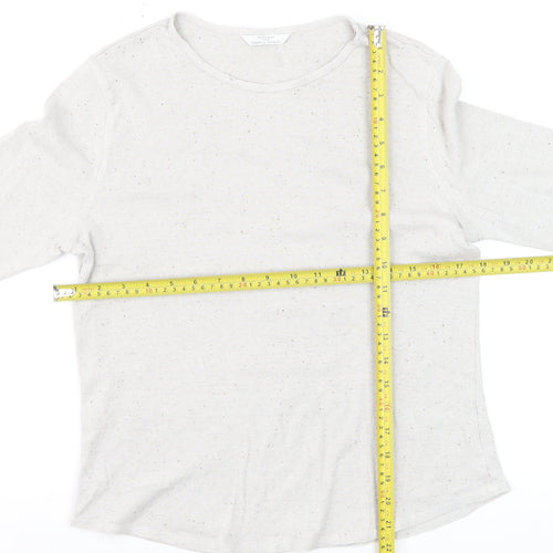 Marks & Spencer Women’s Ivory Long Sleeve Crew Neck Cotton Jersey Top Size 12