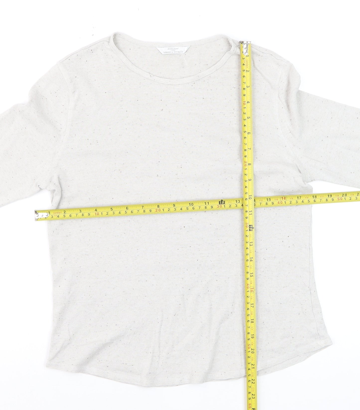 Marks & Spencer Women’s Ivory Long Sleeve Crew Neck Cotton Jersey Top Size 12