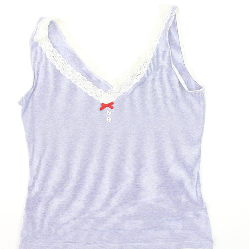 MNG Suit Women Blue Striped Lace Trim Camisole Tank Top Size L
