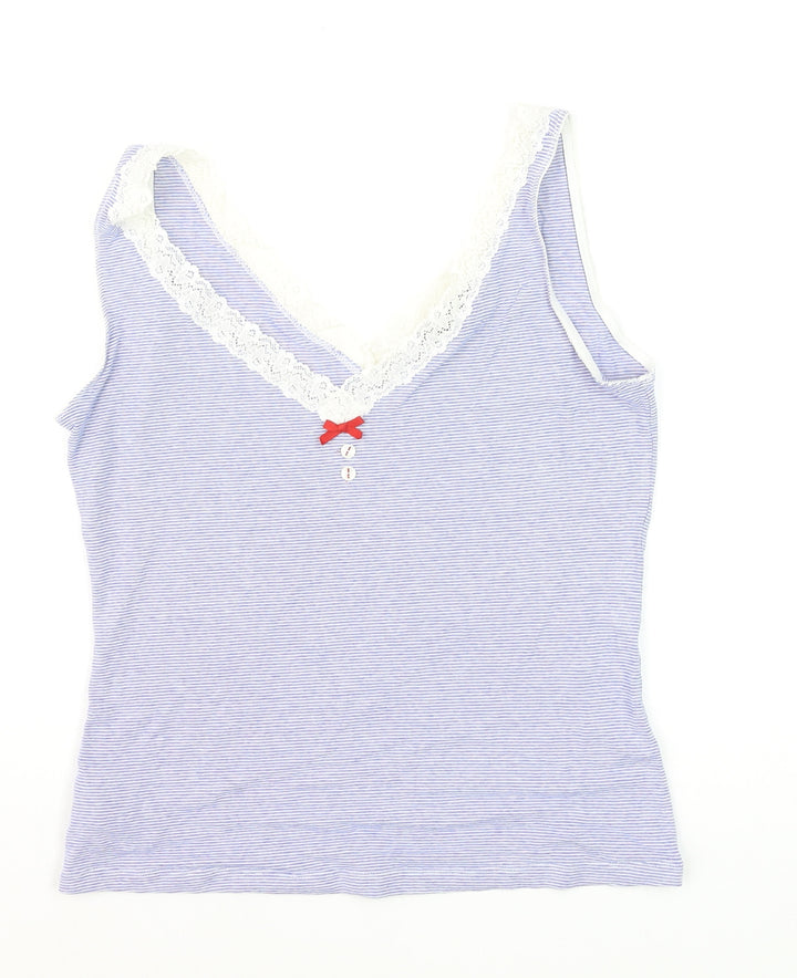 MNG Suit Women Blue Striped Lace Trim Camisole Tank Top Size L