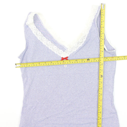 MNG Suit Women Blue Striped Lace Trim Camisole Tank Top Size L