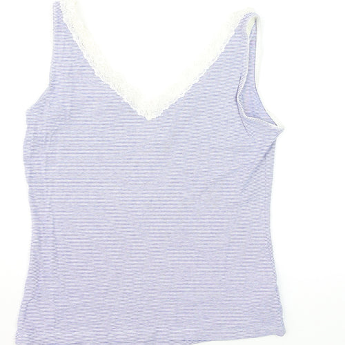 MNG Suit Women Blue Striped Lace Trim Camisole Tank Top Size L