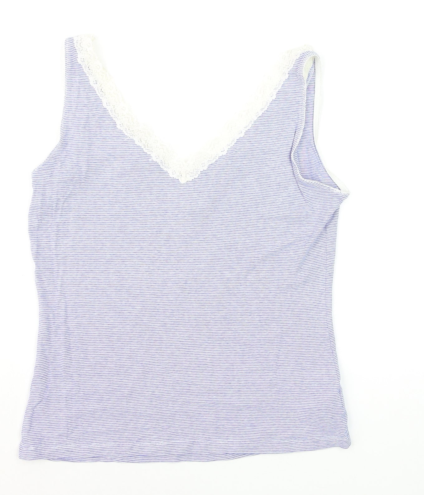 MNG Suit Women Blue Striped Lace Trim Camisole Tank Top Size L
