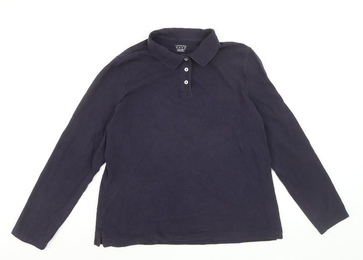 Lands' End Men Navy Long Sleeve 100% Cotton Polo Shirt XL Classic Fit