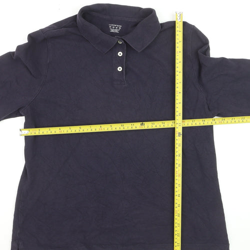 Lands' End Men Navy Long Sleeve 100% Cotton Polo Shirt XL Classic Fit