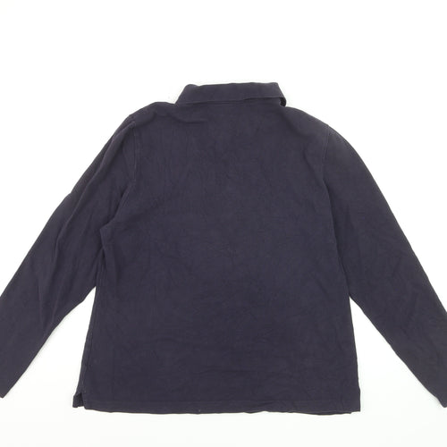 Lands' End Men Navy Long Sleeve 100% Cotton Polo Shirt XL Classic Fit