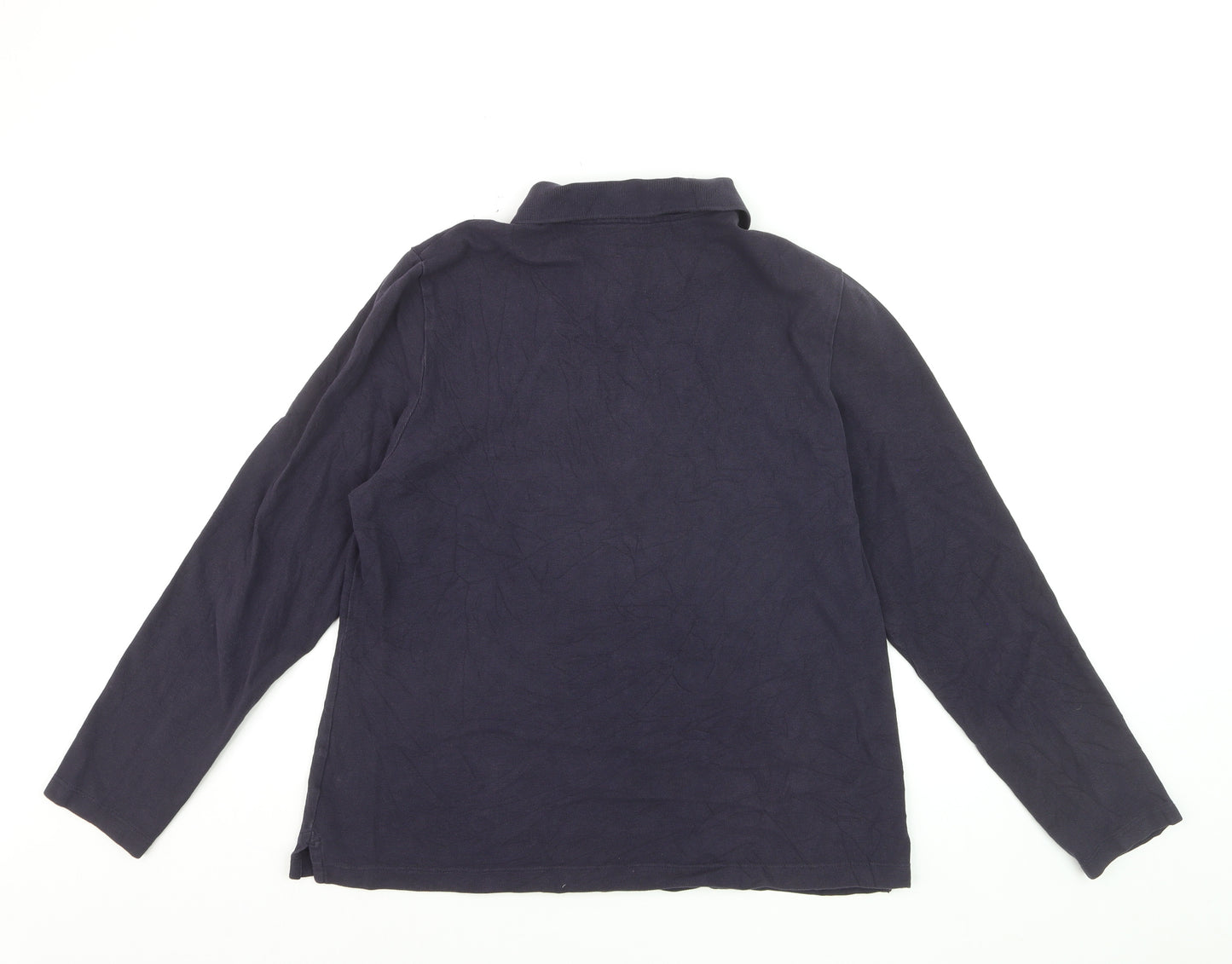 Lands' End Men Navy Long Sleeve 100% Cotton Polo Shirt XL Classic Fit