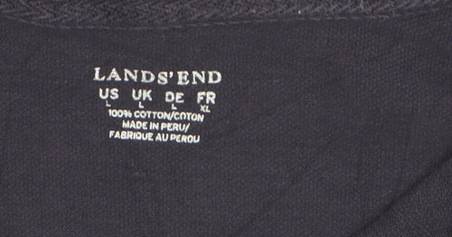 Lands' End Men Navy Long Sleeve 100% Cotton Polo Shirt XL Classic Fit
