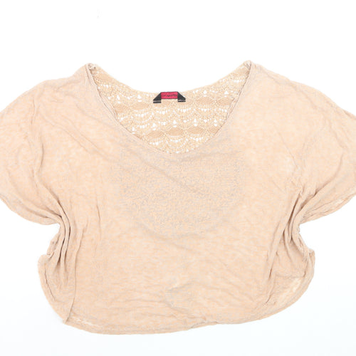 Miss Selfridge Women's Beige Crochet Cropped Blouse Size 14