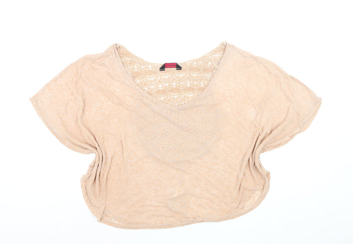 Miss Selfridge Women's Beige Crochet Cropped Blouse Size 14