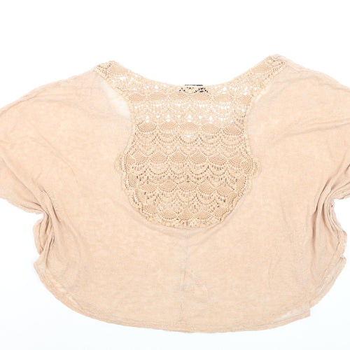 Miss Selfridge Women's Beige Crochet Cropped Blouse Size 14