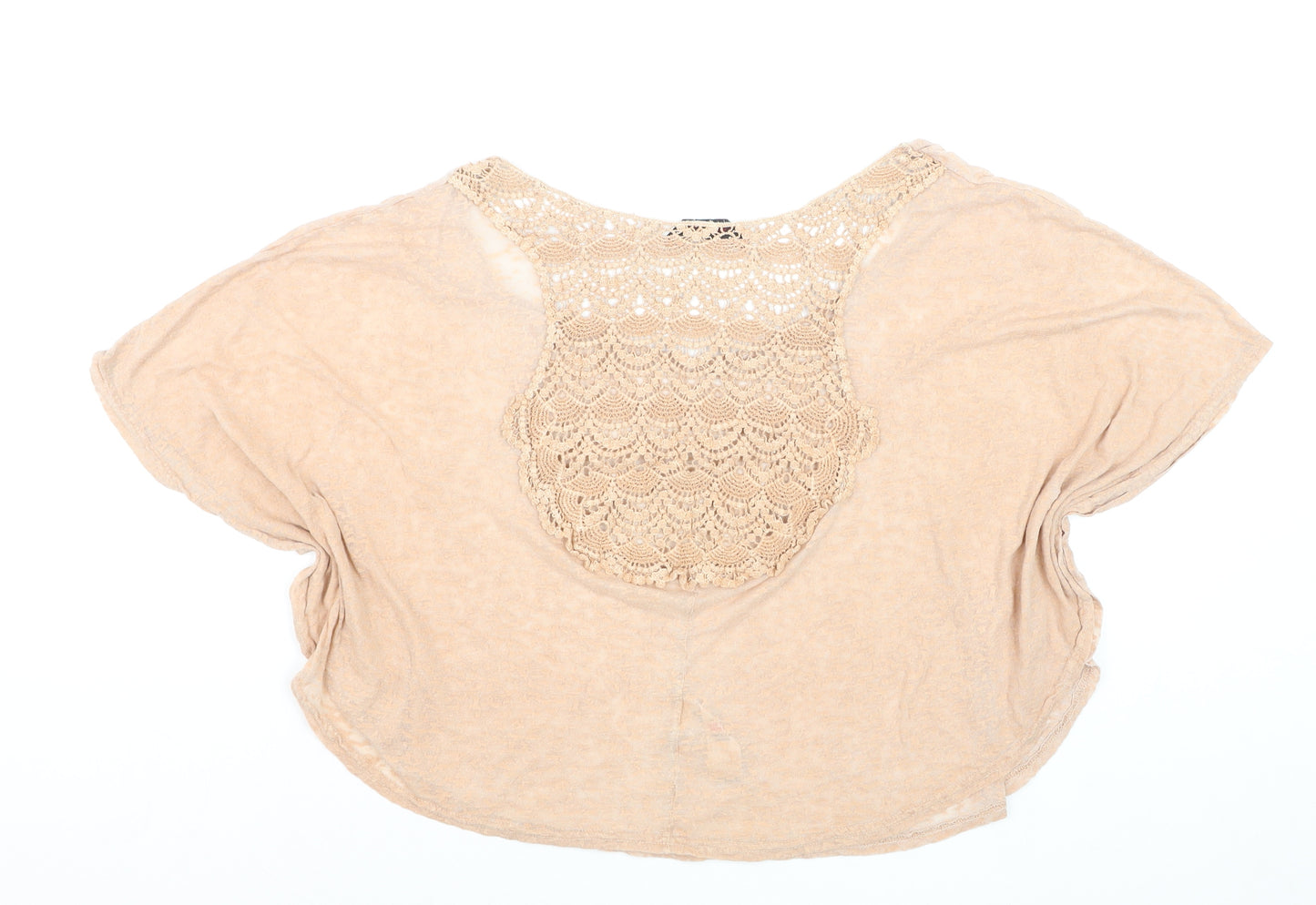 Miss Selfridge Women's Beige Crochet Cropped Blouse Size 14