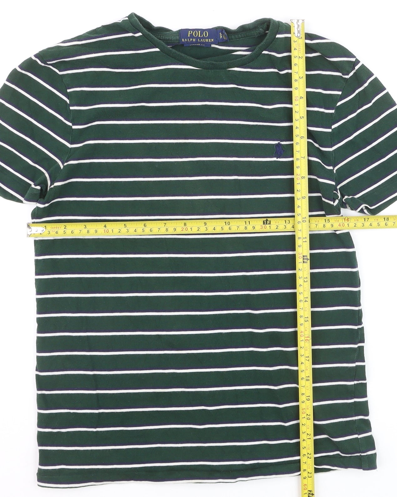 Ralph Lauren Men's Green Striped Classic Fit Cotton T-Shirt Size S