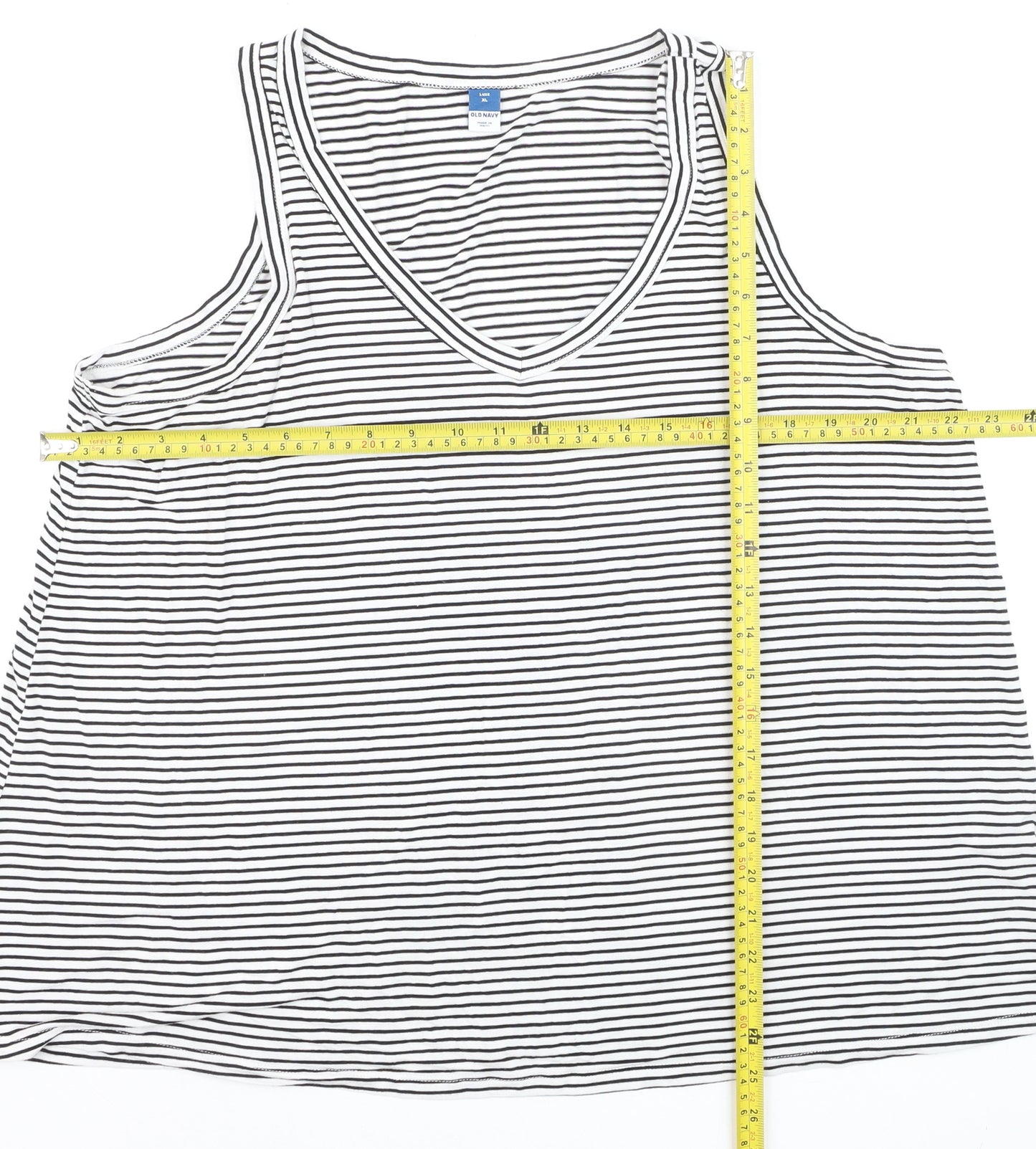 Old Navy Women's Black Striped V-Neck Luxe Tank Top XL