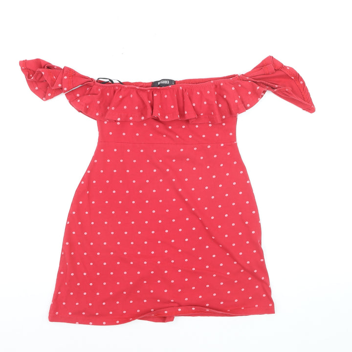 Missguided Women's Red Polka Dot Off Shoulder Ruffle Tunic Top Size 8