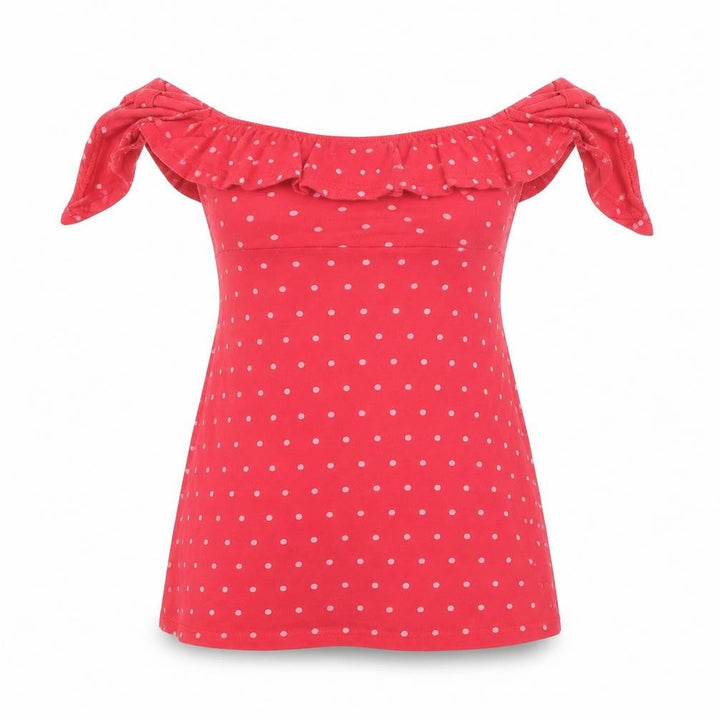 Missguided Women's Red Polka Dot Off Shoulder Ruffle Tunic Top Size 8