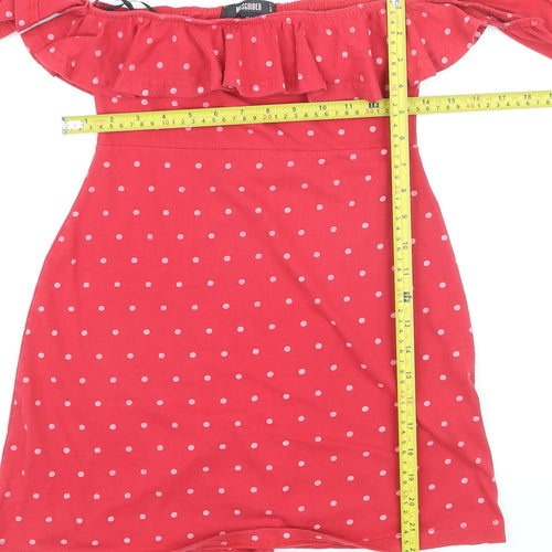 Missguided Women's Red Polka Dot Off Shoulder Ruffle Tunic Top Size 8